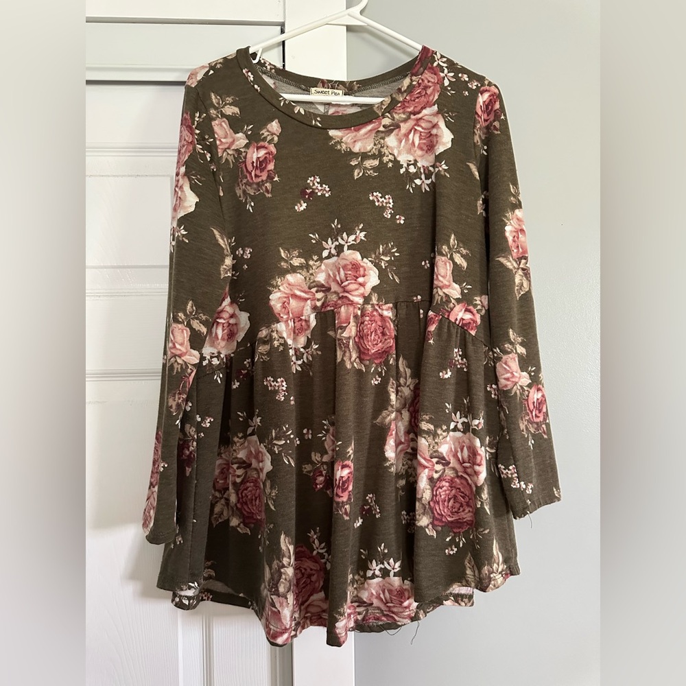 Sweet Pea Floral Tunic in Pink and Brown